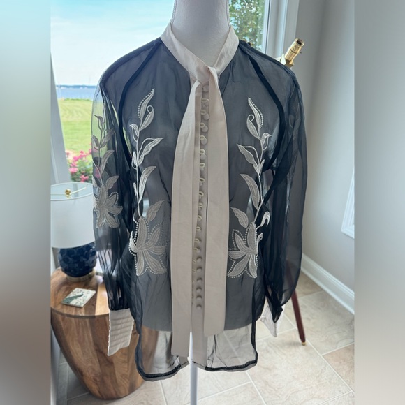 Vici Venetian Embroidered Statement Blouse Feminine Sheer Preppy Ethereal Sz M - Picture 2 of 13